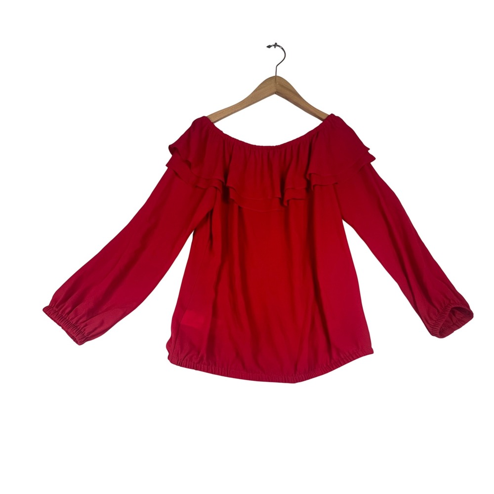 Michael Michael Kors Deep Pink Off The Shoulder Ruffle Blouse MS44BF874H S